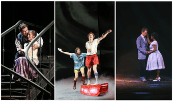 Collage von Szenenfotos La bohéme, Die Zauberflöte, West Site Story